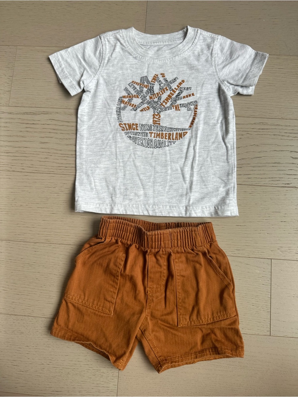 Timberland Gray Tee with Rust Brown Shorts